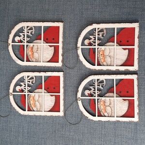 Christmas Ornament Santa Xmas Laser Cut Wood Hand Painted Wire Hanger 4 pieces